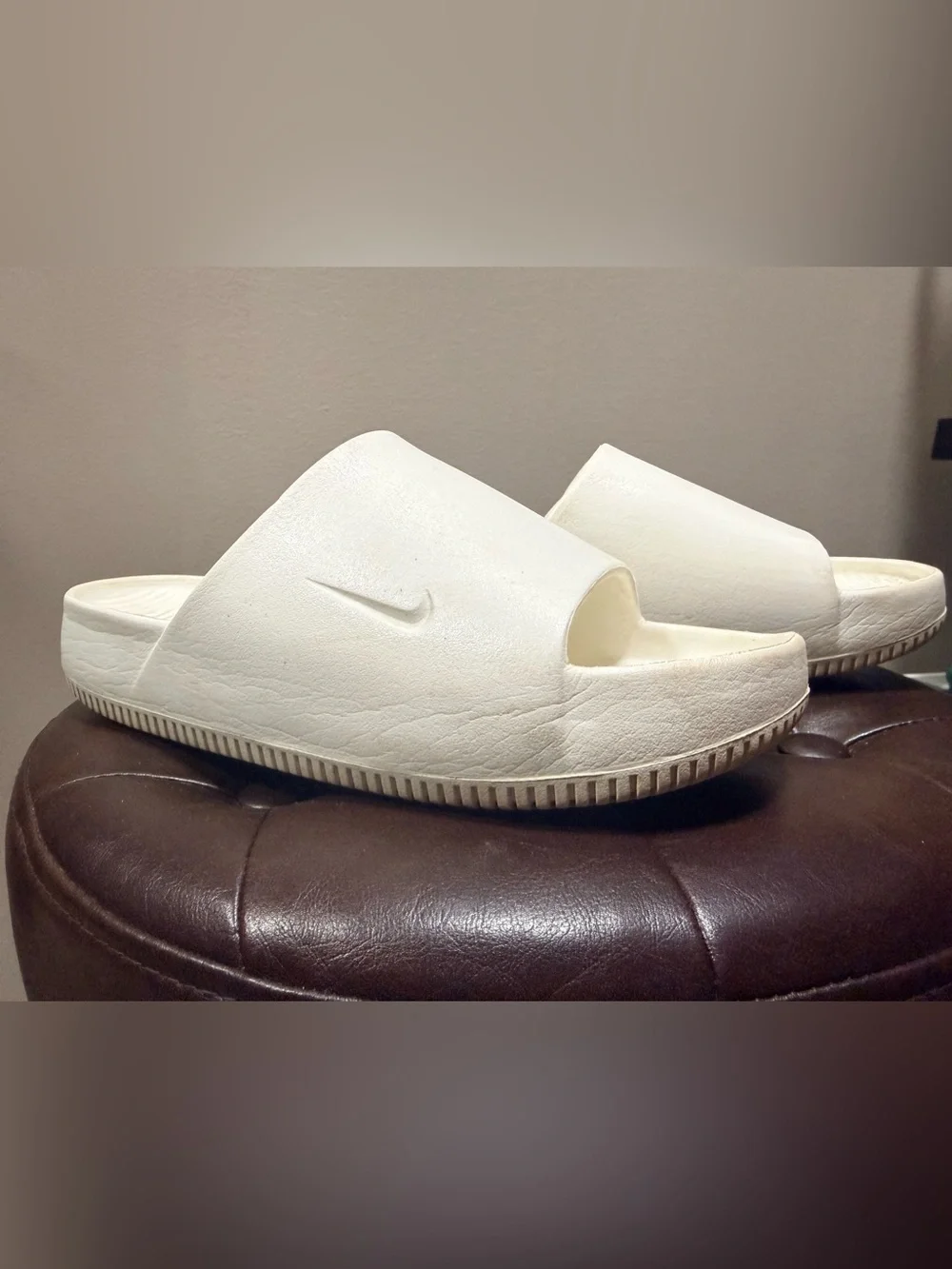 Nike Kids White Slide Sandals with Embossed Swoosh